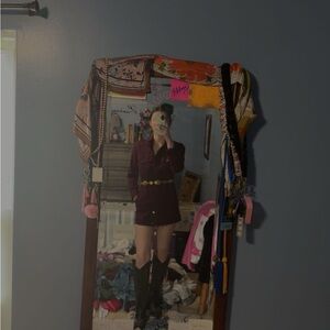 Burgundy Button-Up Romper with Gold Belt